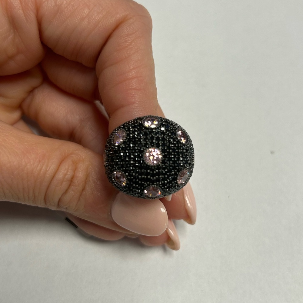 ‎‏Suzy Levian Sterling Silver Black Pink CZ Pave Dome Ring NWT